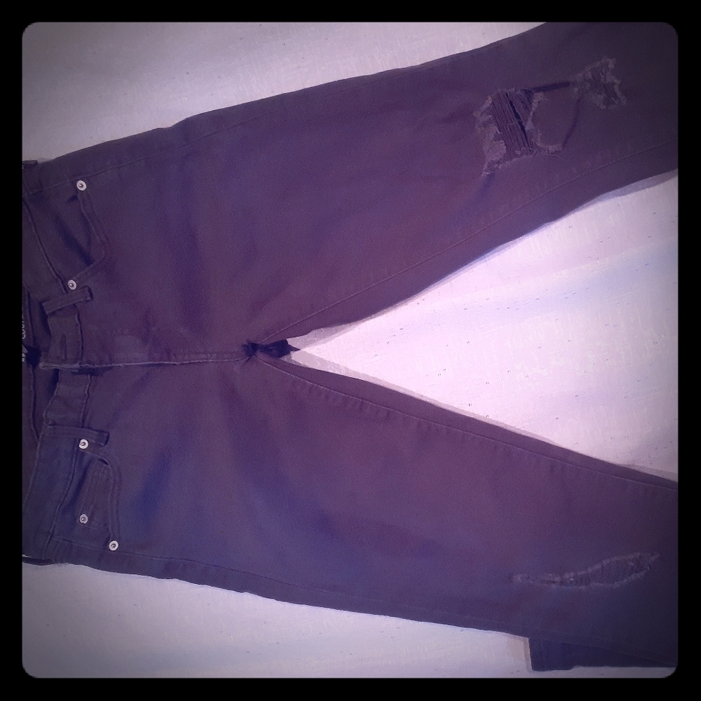 Womens Olive Green Ripped Gap Skinny Jeans
